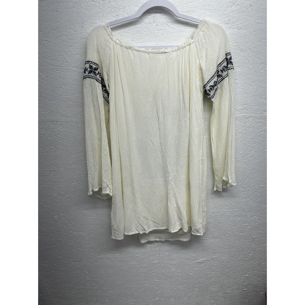 Coco + Jameson Lace Top Sz XL Navy Off White Long Sleeve Tunic Boho - Picture 4 of 9